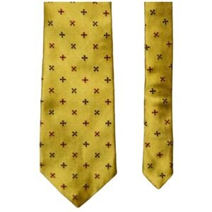BROOKS BROTHERS Mens Necktie Yellow Silk Geometric Pattern Classic Style Design